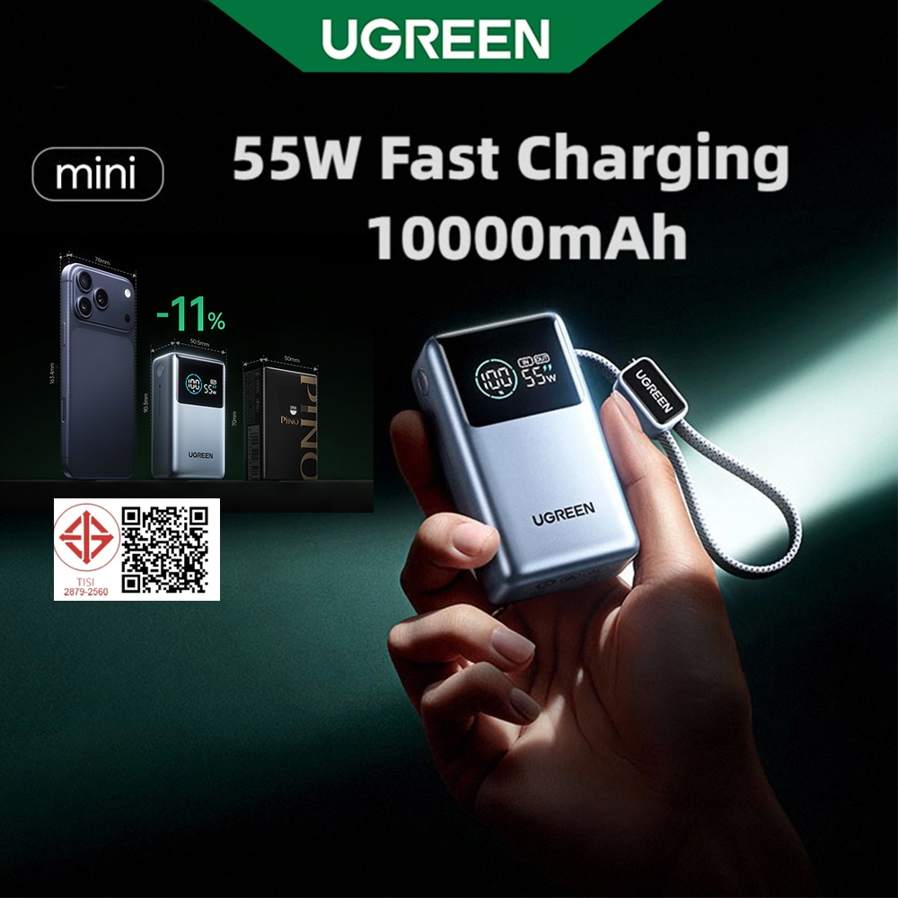 พาวเวอร์แบงค์ UGREEN Nexode 55W 10000mAh พร้อมสายในตัว ชาร์จเร็ว พกพาสะดวก
