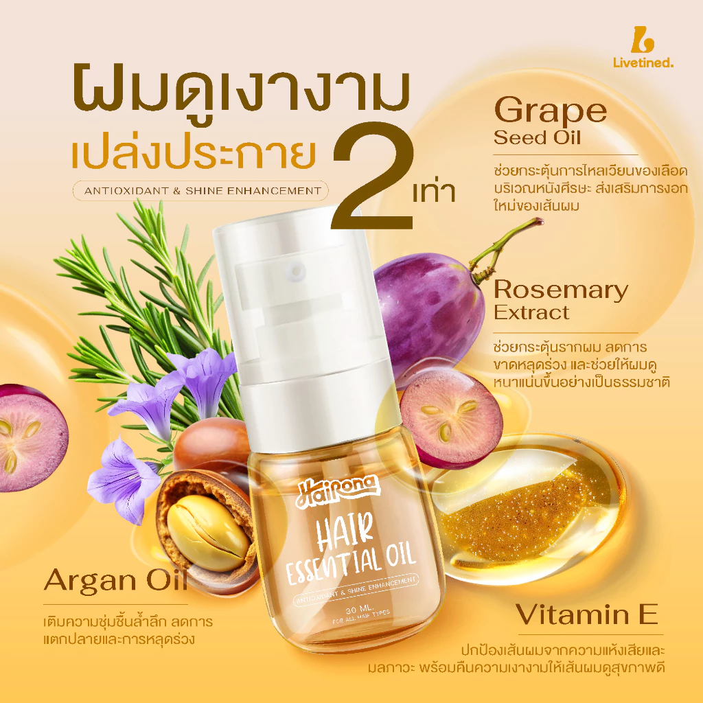 (มีQR Code)เซรั่มบํารุงผม Hair Essence LIVETINED เร่งผมยาว เซรั่มใส่ผมเร่งผมยาวปริมาณ DOUBLE treatment บํารุงผม 30ml.🦄 thumbnail 7