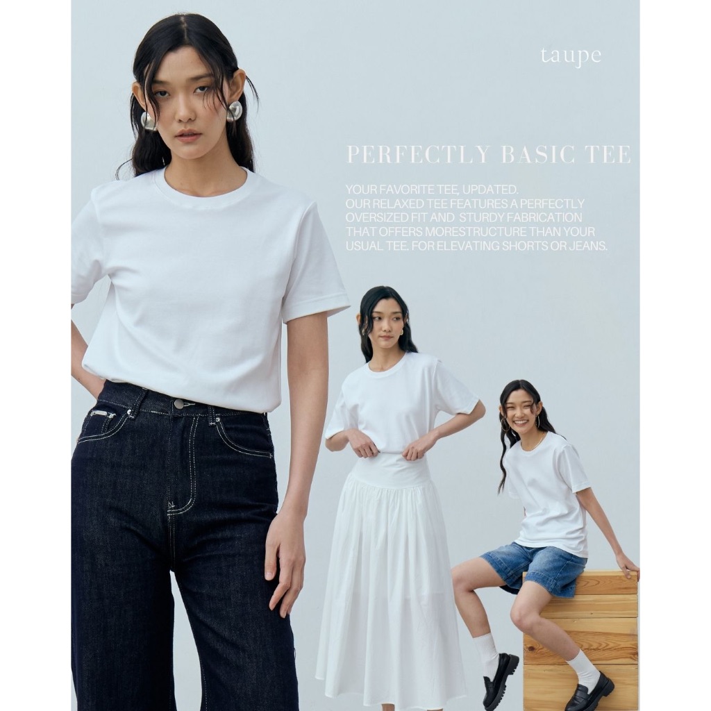 Taupe.brand - Perfectly Basic Tee เสื้อยืดคอกลมสีขาว ผลิตจากผ้า Silksoft 100% Cotton Comb40int (COTTON USA) เนื้อผ้านุ่ม