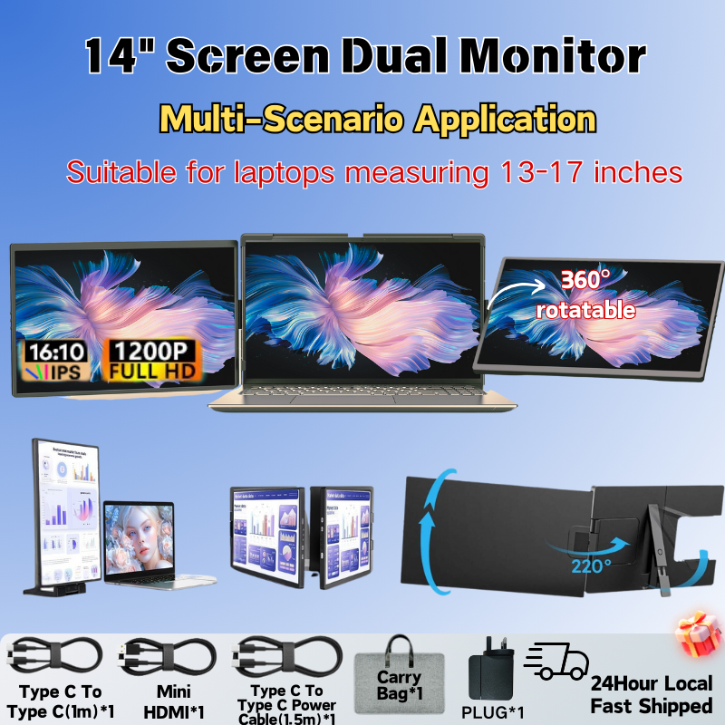 [Free Bag]Triple Portable Monitor 1920*1080 extender monitor 3 จอพกพา ขยายจอแล็ปท็อป Portable Monito