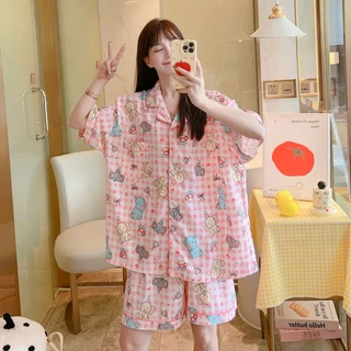 ชุดนอนผู้หญิง ชุดนอนผ้าไหมญี่ปุ่น คาร์ดิแกน ผ้านิ่ม งานดี ใส่สบายลายการ์ตูน น่ารัก เเขนสั้น+ขาสั้น YEK (บิ๊กไซส์)