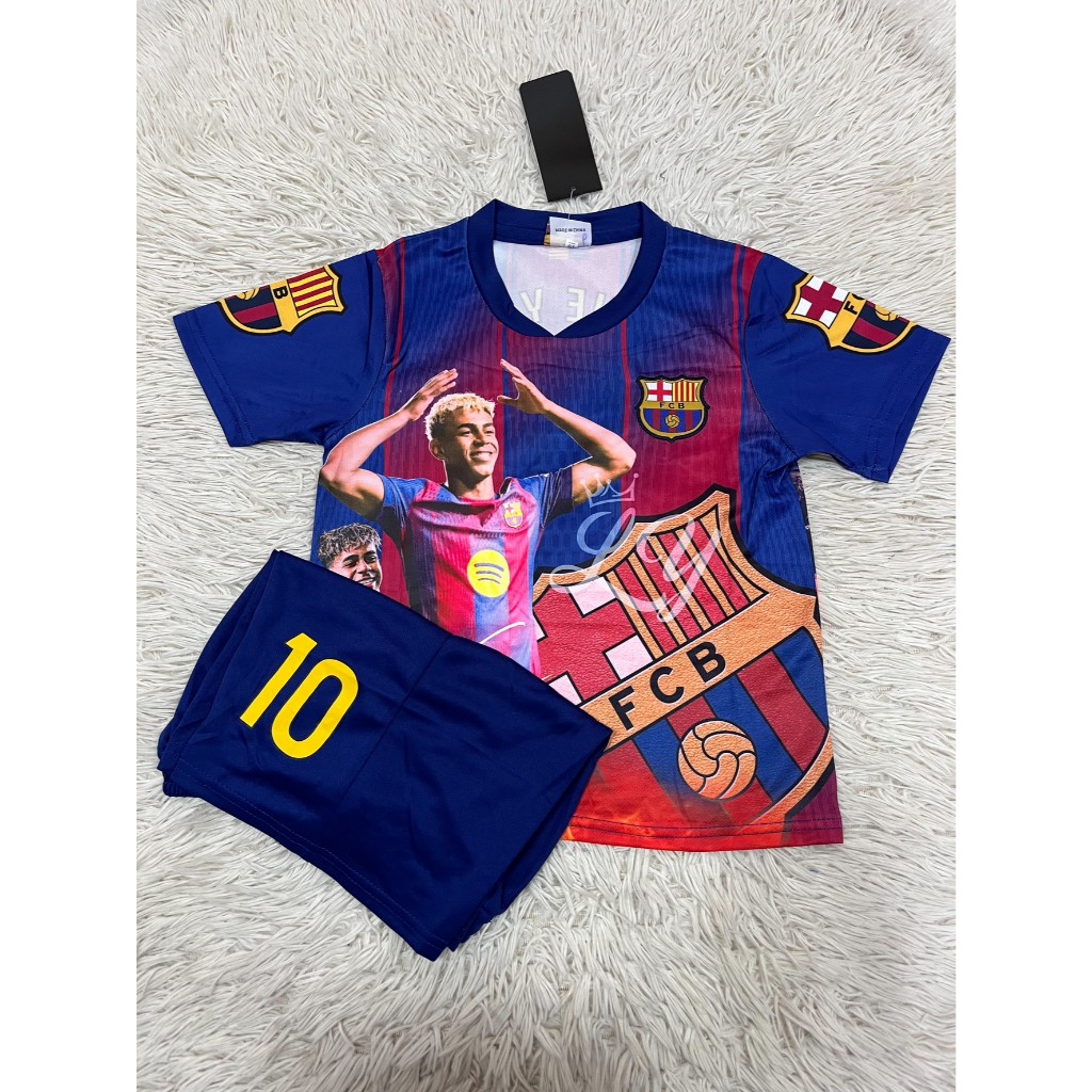 ชุดบอลเด็กโต สโมสรบาร์เซโลน่าNO10ชื่อลามีน ยามาล ปี2025ใหม่ล่าสุด เสื้อ+กางเกง
