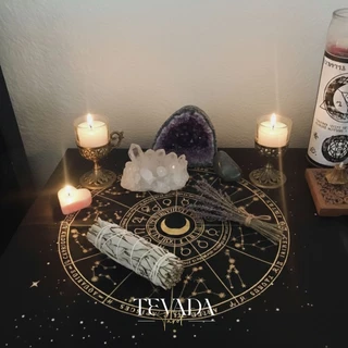 ผ้ารองไพ่ยิปซี ผ้าปูโต๊ะดูดวง Black Velvet Tarot Cloth ผ้ากำมะหยี่สีดำ ลายจักรราศีทอง ของแท้ สายมู แต่งหิ้งบูชา พร้อมส่ง