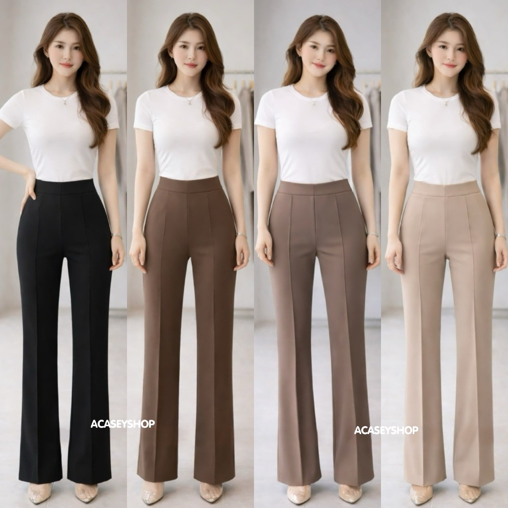 Acasey กางเกงขายาวผู้หญิง ขาม้า เอวสูงปรี๊ด ซิปข้าง Ginny pants ไซส์ S - XL