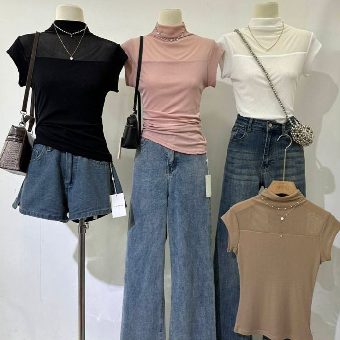Matinee(351) เสื้อยืดคอเต่าแขนสั้นเต๋อ ทรงเข้ารูปอกซีทรูทรงสวยผ้านุ่มยืดหยุดดีมาก อก 28"-38"