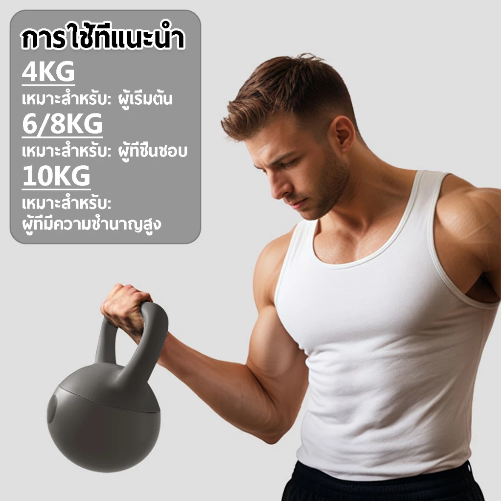 Kettlebell เคตเทิลเบลล์แบบนุ่ม วัสดุพีวีซี 4kg/6kg/8kg/10kg สีสันหลากหลาย เวทเทรนนิ่ง ใช้ได้ทุกระดับการออกกำลังกาย thumbnail 9