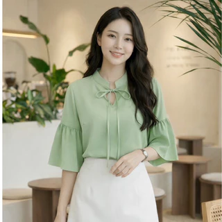 เสื้อคอจีนผูกโบว์ รุ่น Chinese collar shirt