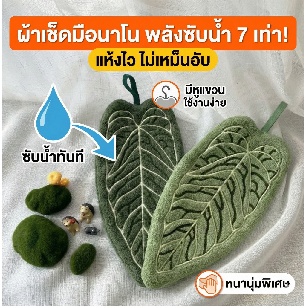 ผ้าขนหนูคอรัลเฟลีย ดูดซับน้ำแห้งเร็ว｜ผ้าเช็ดมือใบไม้สีเขียว｜ผ้าเช็ดตัวนุ่ม ผ้าล้างหน้า｜ผ้าขี้ริ้วครัว ผ้าล้างจาน｜ผ้าทำคว