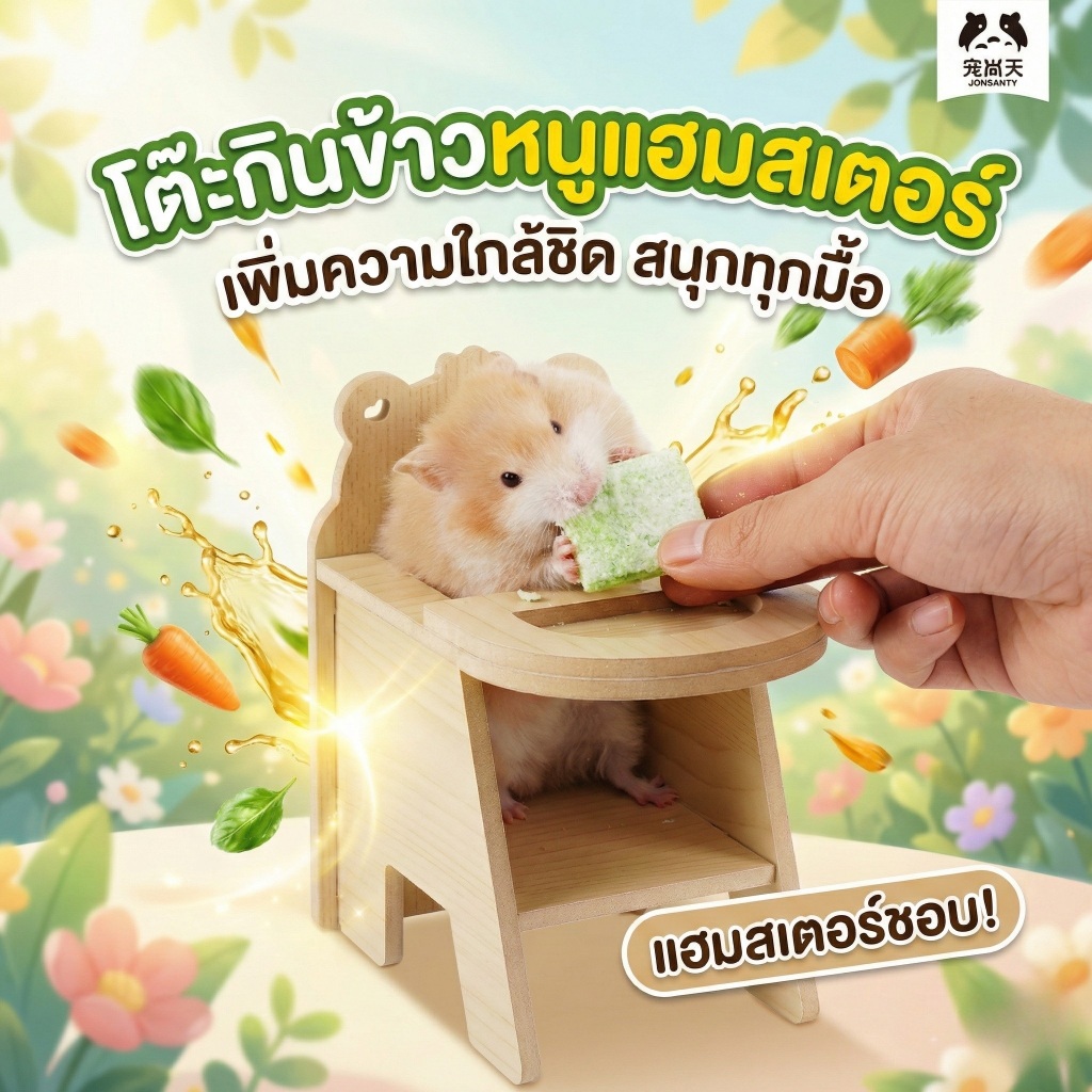 EDDGA โต๊ะกินข้าวหนูแฮมสเตอร์ เก้าอี้ไม้ธรรมชาติ ไร้เสี้ยน อย่างดี มี ถาดอาหาร ทำจากไม้แท้