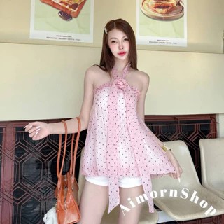 🔥aimorn_shop🔥เสื้อคล้องคอ ทรงบอลลูน ลายจุด สม็อคหลัง งานผ้าพริ้ว ผ้าใส่สบาย ฮิตสุดๆ