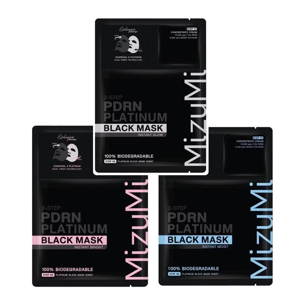(1 แผ่น)  MizuMi PDRN มิซึมิ (มาสก์ดำ PDRN) MIZUMI PDRN PLATINUM BLACK MASK