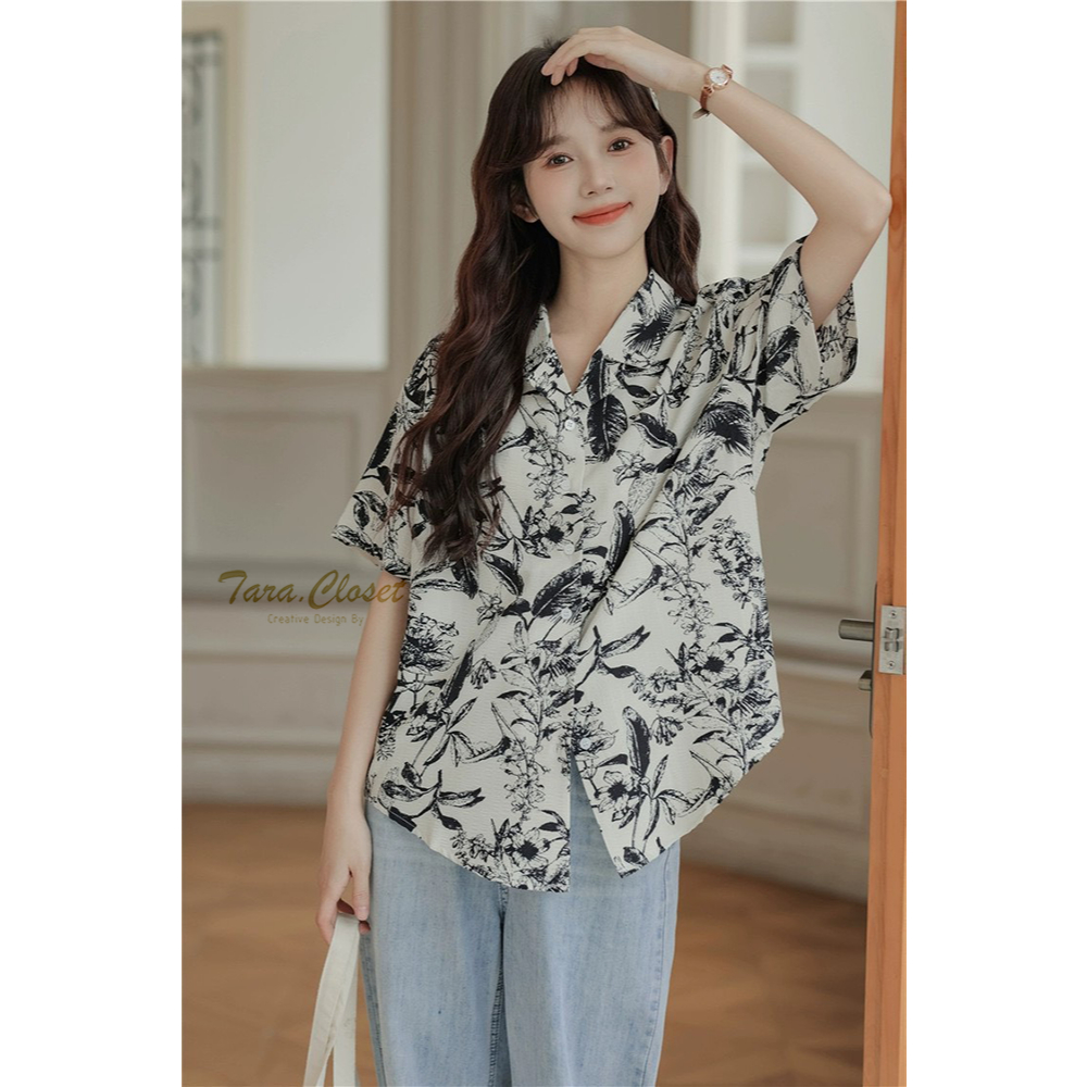 HW001 TARA All Hawaii Shirt เสื้อสงกรานต์ เสื้อเชิ้ต เสื้อฮาวาย แขนสั้น ลายดอก กระดุมหน้า เนื้อผ้าไหมอิตาลี พิมพ์ลายดอก รูปที่ 4