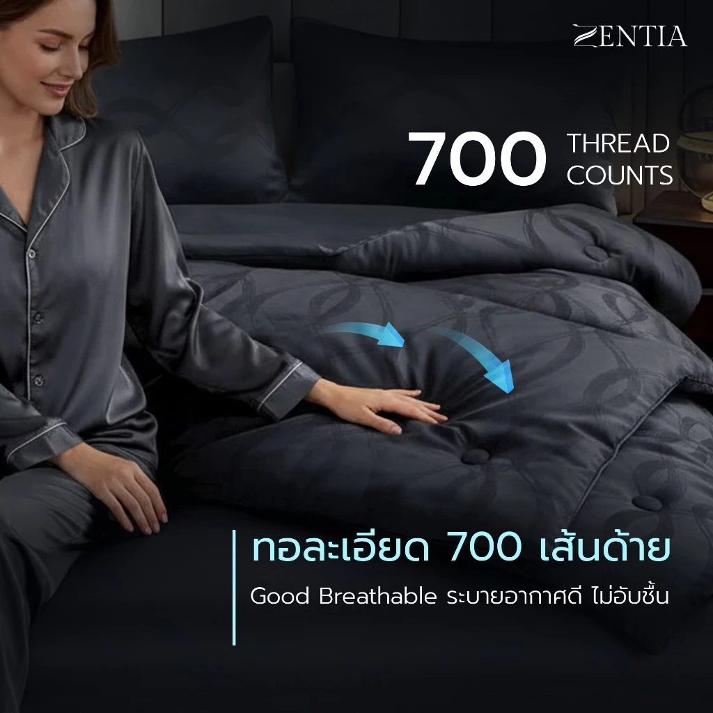 ZENTIA ชุดผ้าปู + ผ้านวม รุ่น NC สัมผัสนุ่มลื่นนอนเย็นสบาย กันไรฝุ่น ทอ 700 เส้น ครบเซ็ต 6 ชิ้น [NC] thumbnail 3