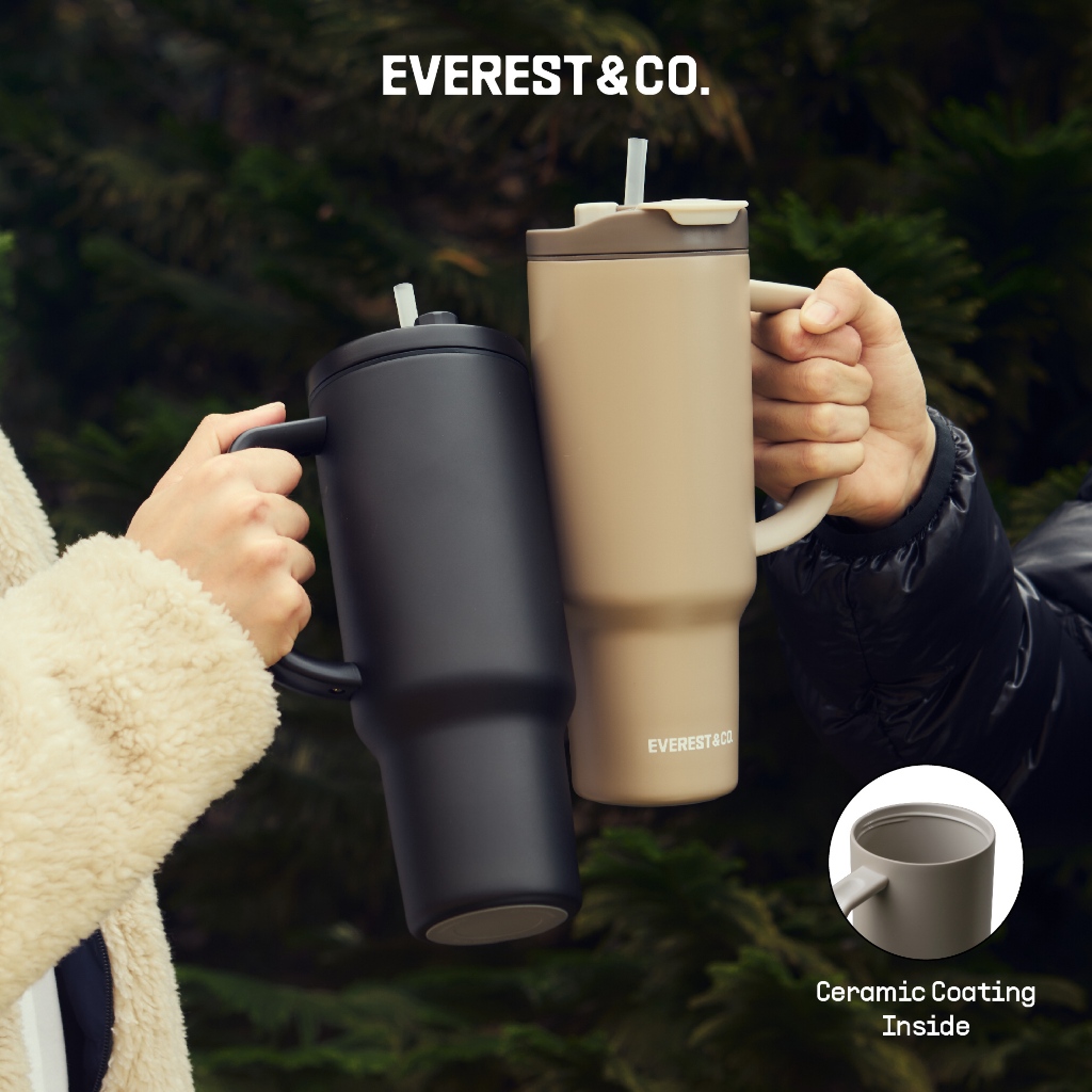 EVEREST&CO. Hold Tumbler แก้วน้ำเก็บความเย็นพร้อมหลอดในตัว เคลือบเซรามิคด้านใน ขนาด 1200ml