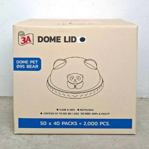 ฝาโดมหมี PET ปาก95 เจาะรู ตรา3A บรรจุ50x40แถว(2000ชิ้น/ลัง)*1ออเดอร์ไม่เกิน2ลัง*