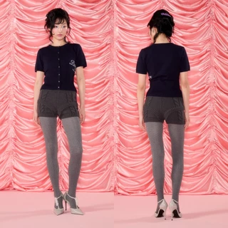 CHUUCHOP - (S-XL) Anna knit top เสื้อไหมพรมแขนสั้นจั๊มเอว ทูโทน (C8505)