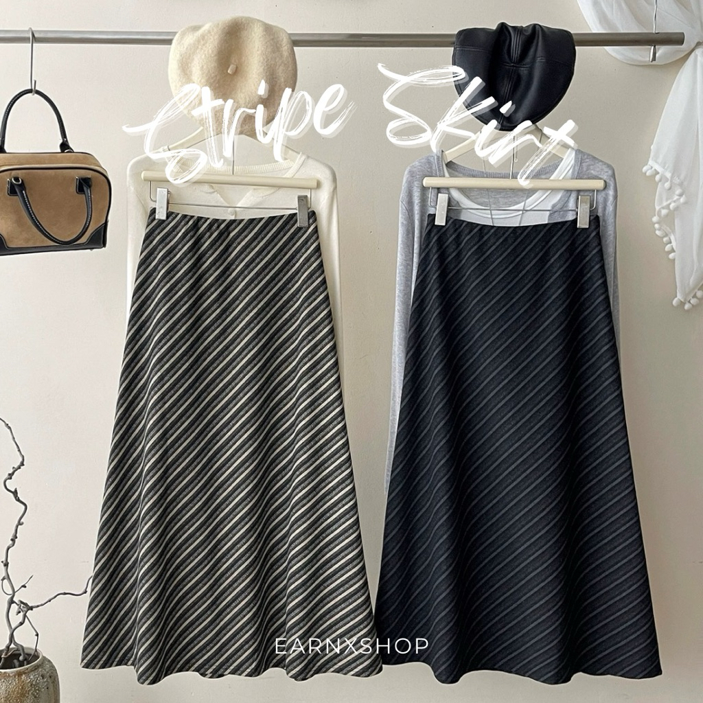 EARNXSHOP | Stripe Skirt กระโปรงลายทางทรงหางปลา (อ่านไซซ์ในรายละเอียด)