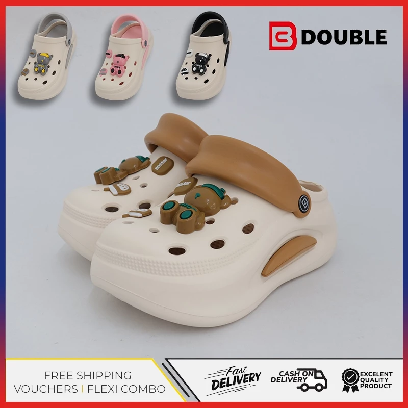BB DOUBLE รูรองเท้าผู้หญิงแพลตฟอร์มด้านนอกสวมใส่ ใหม่ลื่นยชายหาดแฟชั่นความสูง อีวา กระเป๋าหัวรองเท้าแตะฤดูร้ BDE738-1