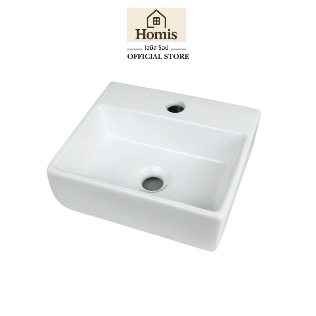 Homis อ่างล้างหน้า อ่างล้างมือ แบบแขวนลอย วัสดุเซรามิค ขนาด34x29ซม. Basin รุ่น Bas-3429