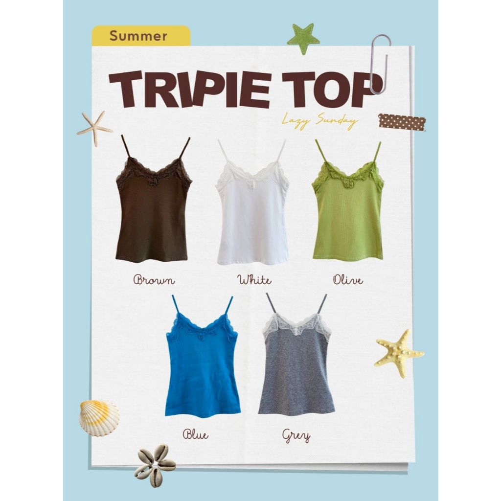 Tripie Tank Top - สายเดี่ยวทรงเข้ารูปงานแต่งดีเทลลูกไม้ (พร้อมส่ง)