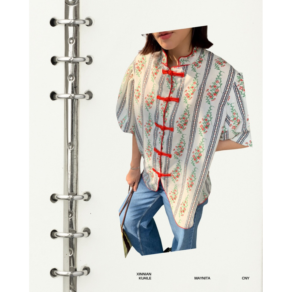 Maynita - CNY floral top เสื้อตรุษจีน คอจีน ลายดอก กี่เพ้า