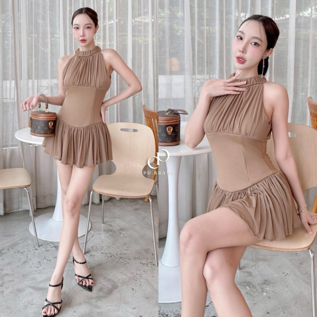 1451 Puffy dress มินิเดรสแต่งซีทรู ผ้าเด้งญี่ปุ่น ด้านในมีซับกางเกง  ด้านหลังเป็นงานซิป