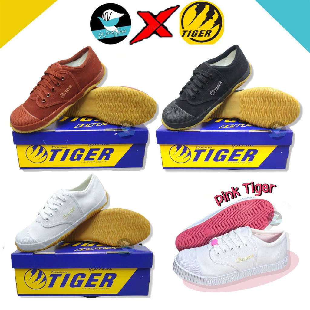 รองเท้าผ้าใบ Tiger TG9 ฟุตซอลพื้นเหลือง รองเท้านักเรียน น้ำตาล/ขาว/ดำ รองเท้าผ้าใบไทเกอร์