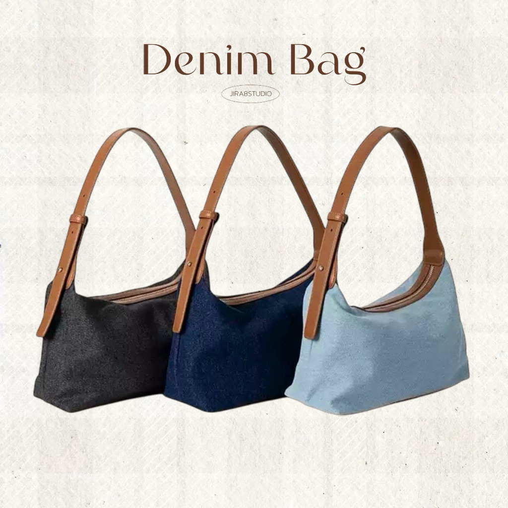 (ส่งจากไทย) กระเป๋ายีนส์ รุ่น Denim Bag สายหนัง สไตล์เกาหลี งานพรีเมี่ยม ใส่ของได้เยอะ 🔖 NEW 🔖