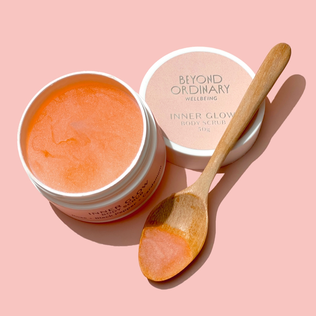 (ฟรีของแถม) INNER GLOW Body Scrub 50ml  บอดี้สครับ ขนาดพกพา Travel Size ออร์แกนิค กุหลาบเครื่องเทศ