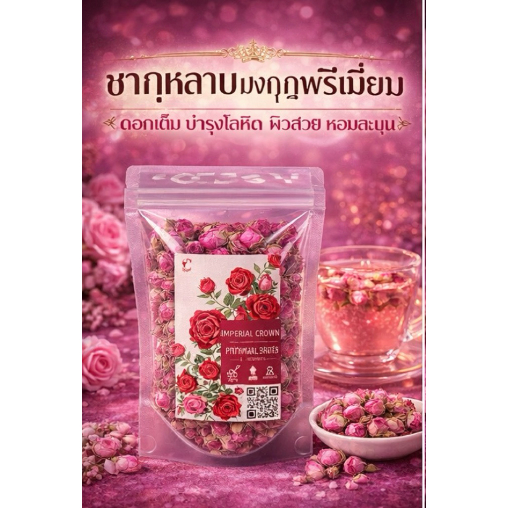 🌹 ชากุหลาบมงกุฎพรีเมี่ยม Imperial Crown ขนาด 30 กรัม