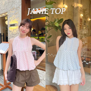 JANIE TOP - เสื้อแขนกุดลายสก็อต ปลายเสื้อบอลลูน (nita.bkk)