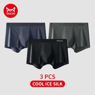 Miiow 3ตัว กางเกงบ๊อกเซอร์ผู้ชาย Ice Silk Boxer กางเกงชั้นในเย็นไม่มีรอยต่อ Breathable ด่วนแห้งบ๊อกเซอร์