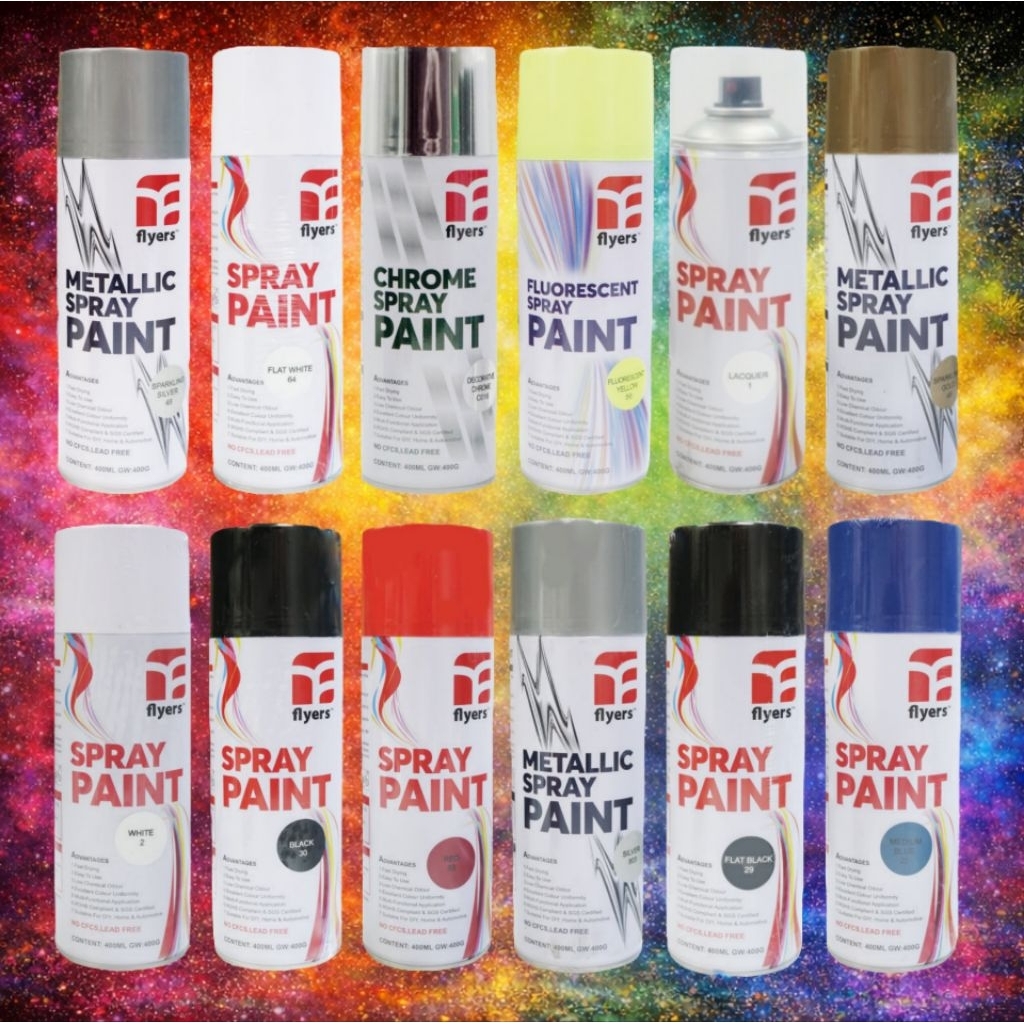 Flyers สีสเปรย์อเนกประสงค์ คุณภาพสูง ขนาด 400 มล. | สีสด แห้งไว พ่นเรียบ มีให้เลือกหลายเฉด