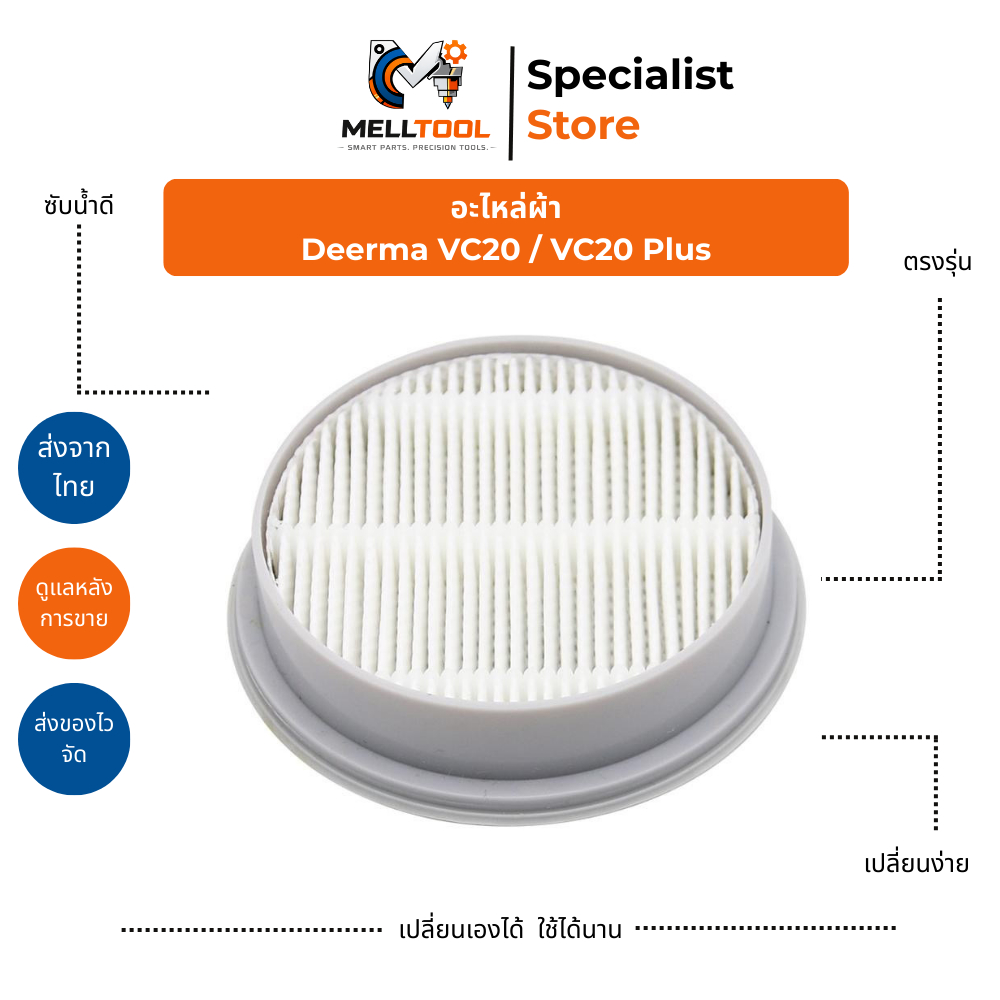 HEPA Filter สำหรับ Deerma VC20 / VC20 Plus | ไส้กรองฝุ่น อะไหล่ทดแทน | ส่งจากไทย
