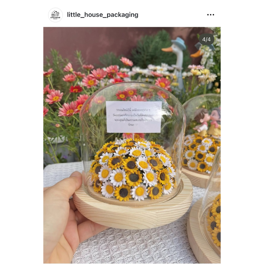 โดมแก้วทุ่งดอกไม้ ฐานไม้ สำหรับของขวัญ มีไฟกระพริบ - รูปที่ 3