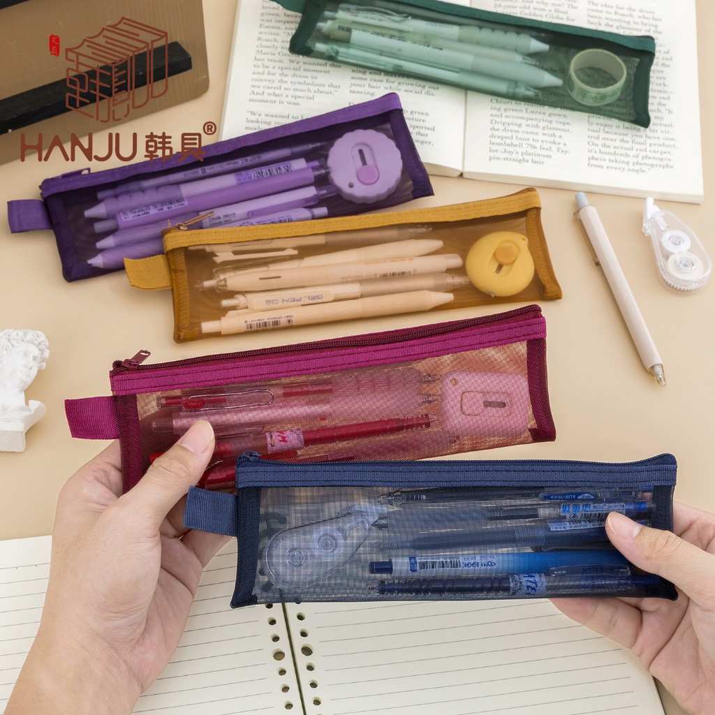 กล่องดินสอเครื่องเขียน กล่องดินสอเครื่องสำอาง กระเป๋าตาข่ายมินิมอล ขนาดใหญ่แต่งซิป  กระเป๋า