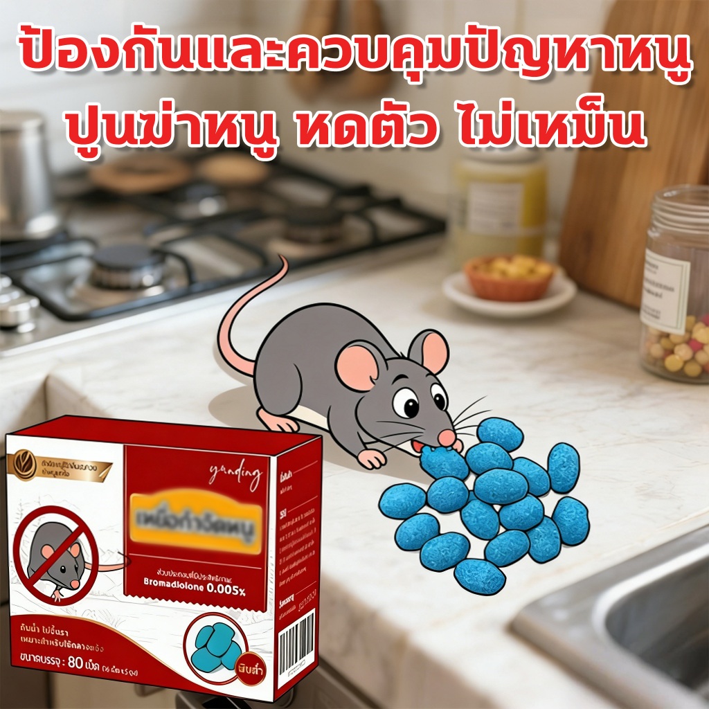 🐀100 ปี ไม่มีหนู 🐀ยาหนู ยาดักหนู ฆ่าหนู ยาฆ่าหนู 80 เม็ด สูตรสิทธิบัตรไทย กำจัดหนูด้วยชีวภาพ ยาเบื่อหนูแห้ง ใช้ได้ทั้งแม