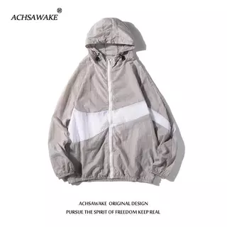 ACHSAWAKE เสื้อกันหนาว ผู้ชาย สไตล์สปอร์ต เสื้อแจ็กเก็ต สบายๆ มีฮู้ด เสื้อคลุม ปีนเขา