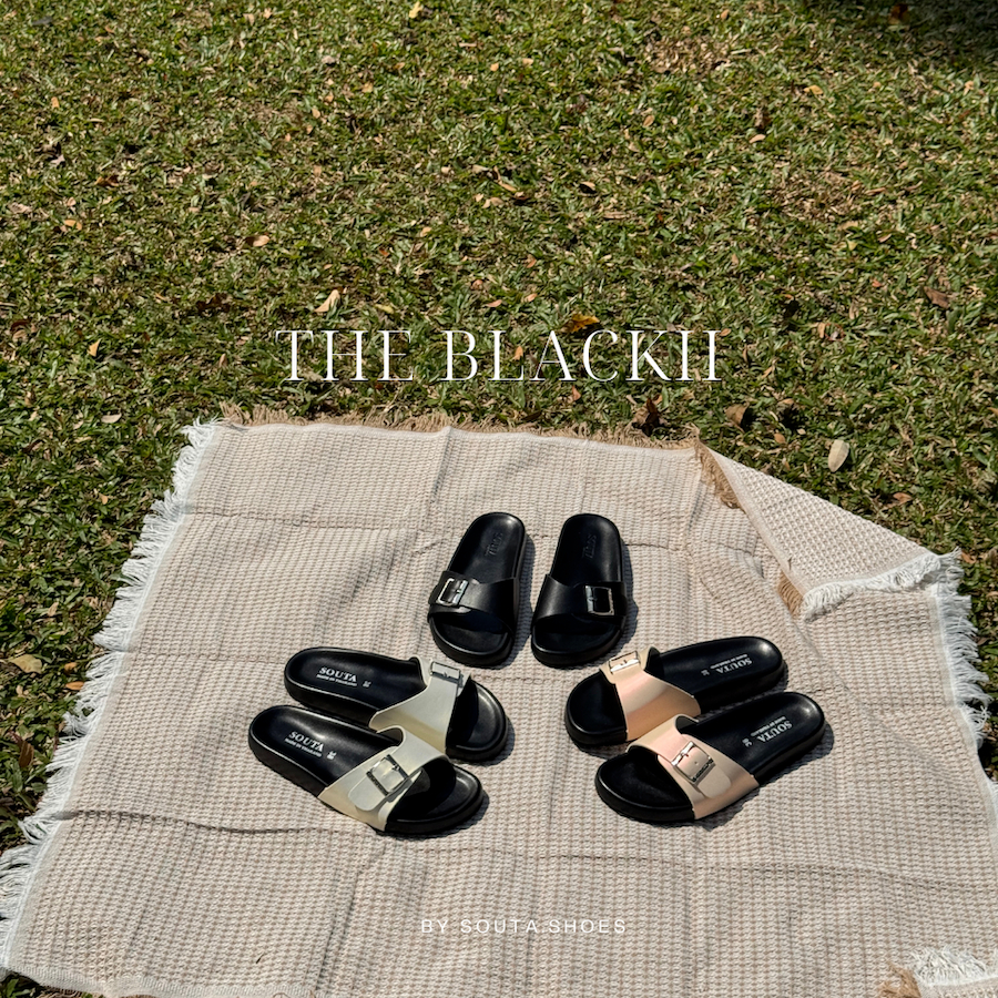 The Blackii Sandals  - Souta.shoes รองเท้าแตะแบบสวม พื้นนิ่ม รุ่นพื้นดำ รูปที่ 6
