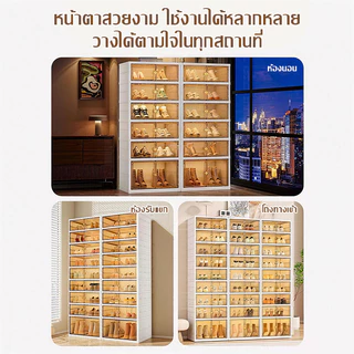 NEWแถวคู่ กว้างขึ้นและกว้างขึ้น กล่องใส่รองเท้า 3/6/9 ชั้น ตู้รองเท้าพับได้ กันฝุ่นและกันน้ำ วางรองเท้าได้หลายคู้ สีชมพู
