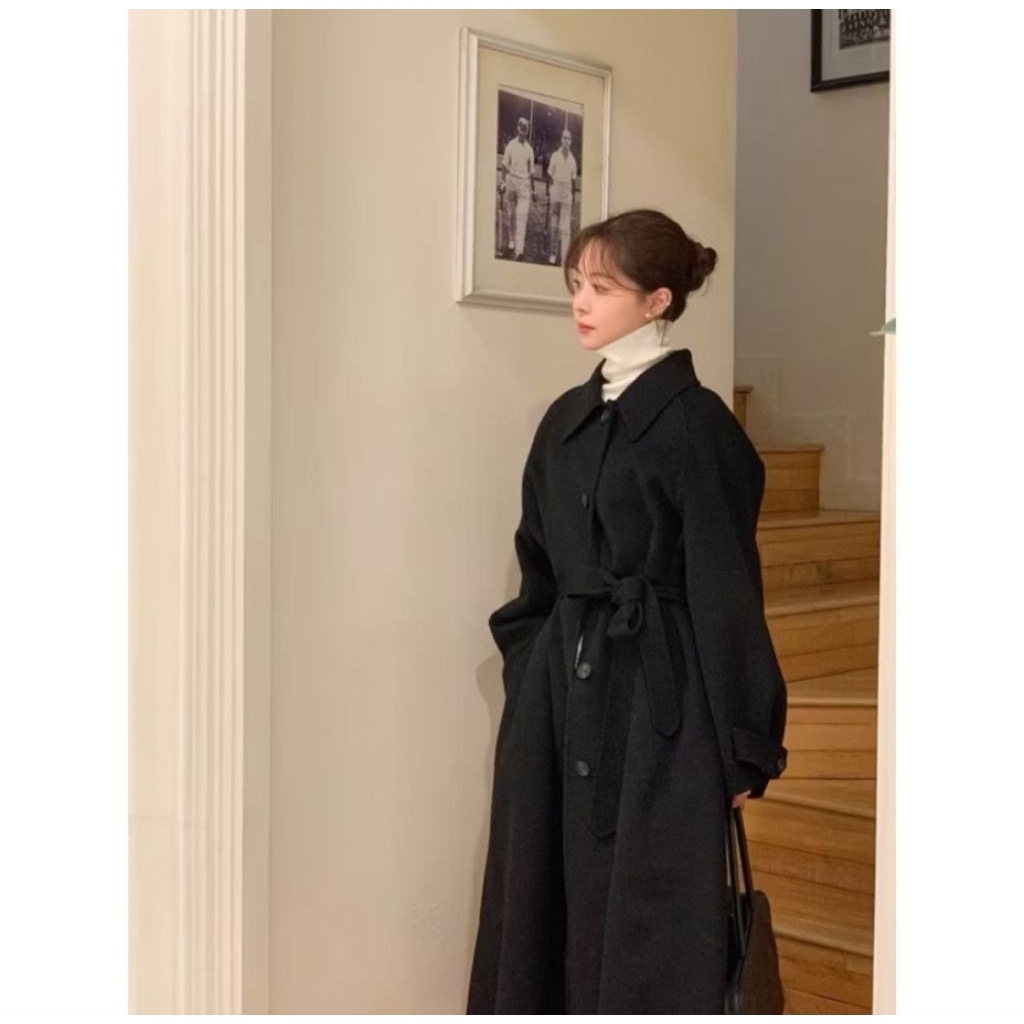 ส่งต่อ Styles_Unnie 𝐆𝐚𝐧𝐠𝐧𝐚𝐦 𝐖𝐨𝐨𝐥 𝐂𝐨𝐚t เสื้อโค้ทยาว ดำ