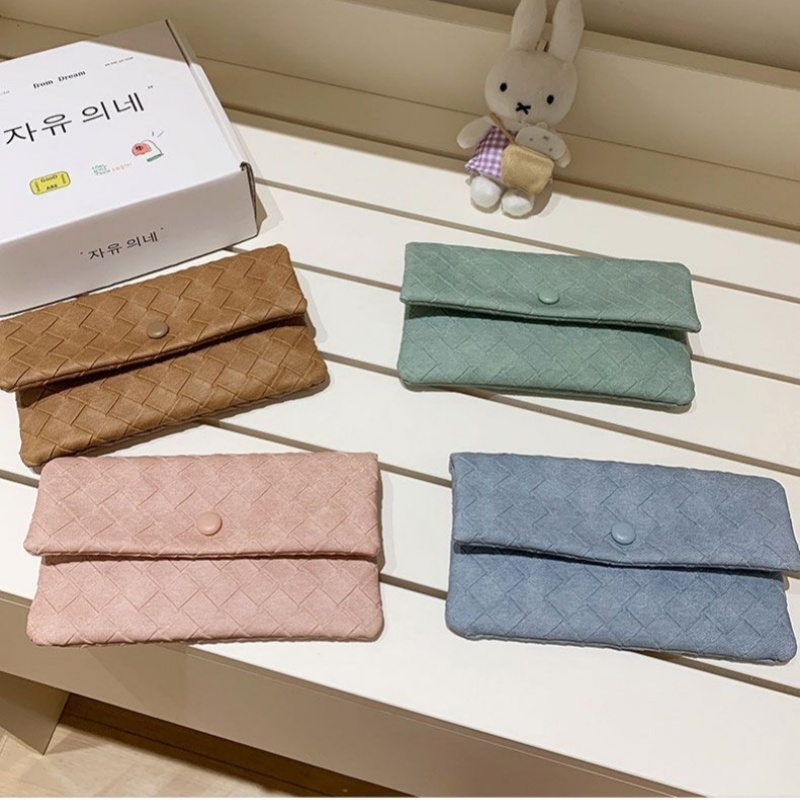 Halo studio พร้อมส่ง🔥กระเป๋าสตางค์สานยาวสไตล์เกาหลี ความจุขนาดใหญ่ แบบพับได้