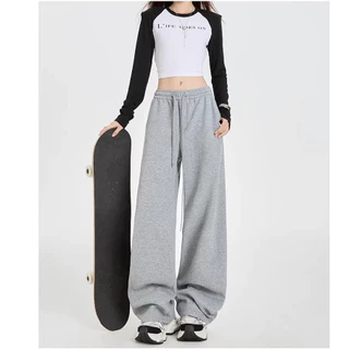 S~5XL Sweatpants Gray กางเกงสีเทาลายดาบโค้ง กางเกงวอร์มสไตล์อเมริกัน แฟชั่นสตรีทเวียร์ 2026 แบบหลวมโคร่ง ขากว้าง HOT