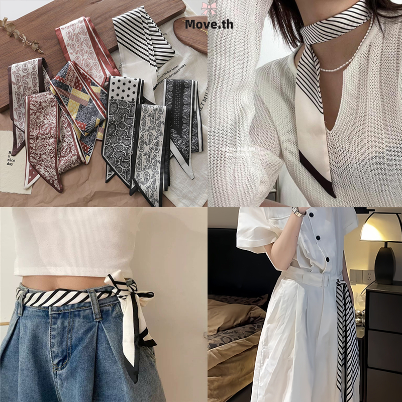 ในไทย-พร้อมส่ง ผ้าพันคอแบบยาวสไตล์เรโทร อเนกประสงค์ ผ้าพันคอ ริบบิ้น ยางรัดผม สไตล์ขี้เกียจ เหมาะกับของขวัญ