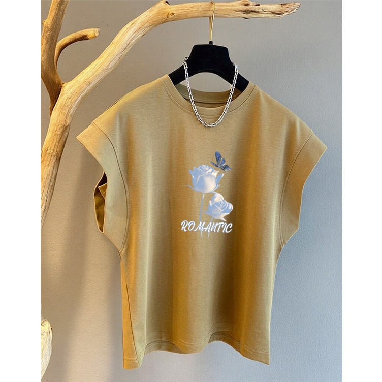 เสื้อแขนกุดลําลองทรงหลวมสไตล์เกาหลี สกรีนพิมพ์ลาย oversize เสื้อผ้าสาวอวบแฟชั่นฤดูร้อนใหม่ เสื้อยืดสวยๆผู้หญิงกําลังฮิต