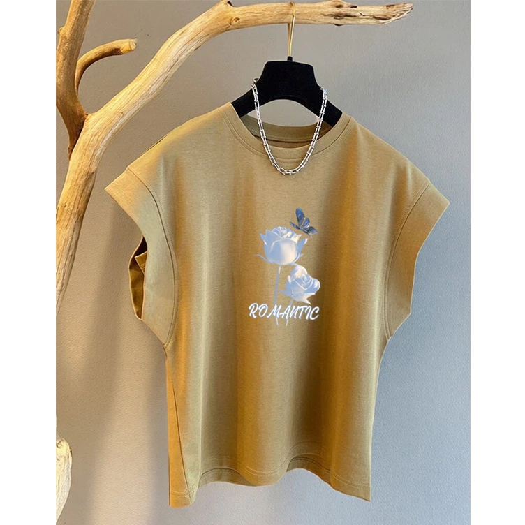 เสื้อแขนกุดลําลองทรงหลวมสไตล์เกาหลี สกรีนพิมพ์ลาย oversize เสื้อผ้าสาวอวบแฟชั่นฤดูร้อนใหม่ เสื้อยืดสวยๆผู้หญิงกําลังฮิต