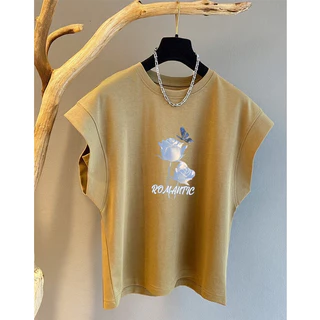 เสื้อแขนกุดลําลองทรงหลวมสไตล์เกาหลี สกรีนพิมพ์ลาย oversize เสื้อผ้าสาวอวบแฟชั่นฤดูร้อนใหม่ เสื้อยืดสวยๆผู้หญิงกําลังฮิต