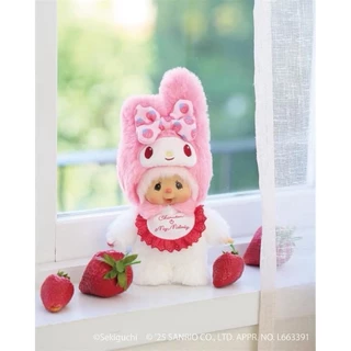 ของแท้100% พวงกุญแจ Monchhichi X Sanrio ใส่ฮู้ด My Melody และ Kuromi
