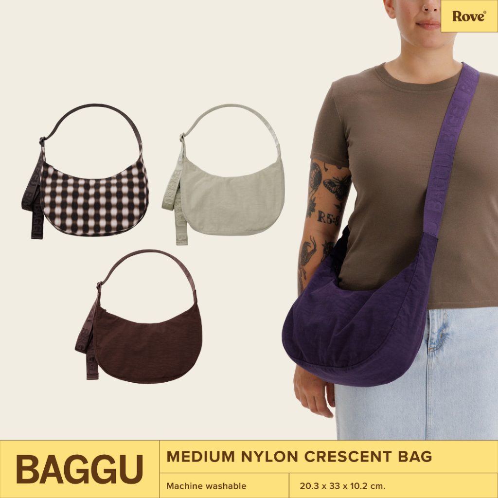 (พร้อมส่ง) BAGGU Medium Nylon Crescent Bag Recycled Nylon กระเป๋าผ้าสะพายข้าง ดีไซน์มินิมอล น้ำหนักเบา ทนทาน