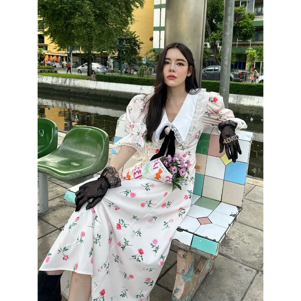 ส่งต่อ (Free Size ) FLAT2112 : JOANNE YOUNG MAXI DRESS เดรสยาว แขนตุ๊กตา (FF0541)